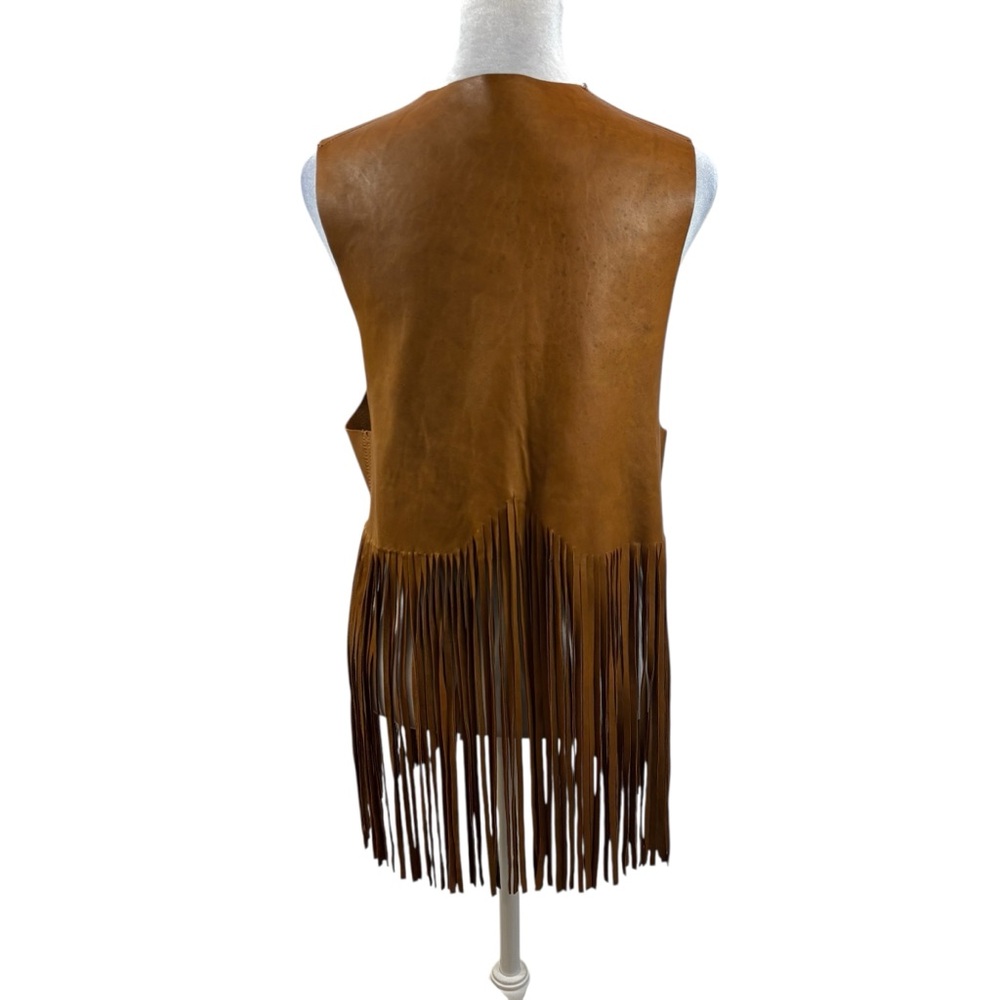 Ladies Genuine Leather Tie Front‎ Fringe Bottom Leather Vest Size Medium/Large - Picture 8 of 12